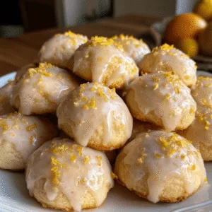Meyer Lemon Meltaways on white plate with sunny lemon glaze