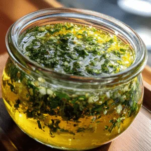 Lemon Basil Vinaigrette in a glass bowl with a spoon, fresh lemons and basil in the background.